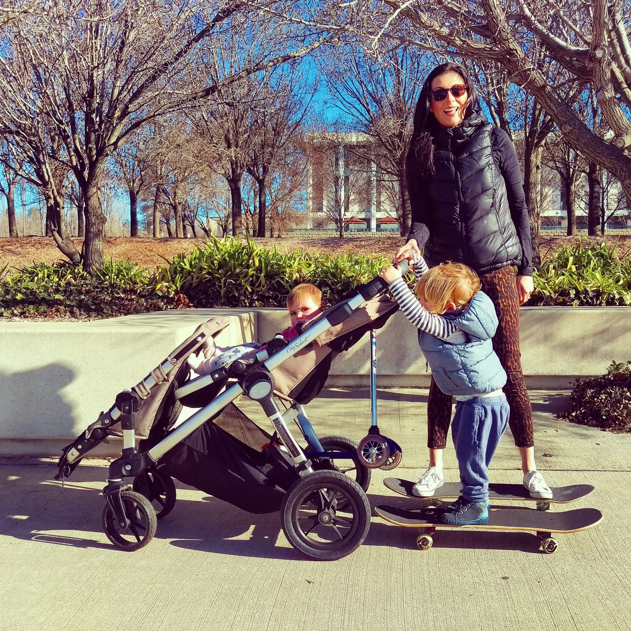 Louise DeCelis with Evie and Noah, In Canberra. 