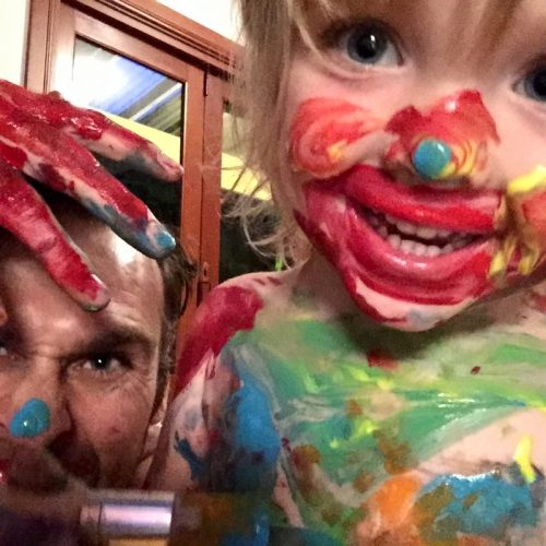 Dominic Byrne and Noah Playing With Paint