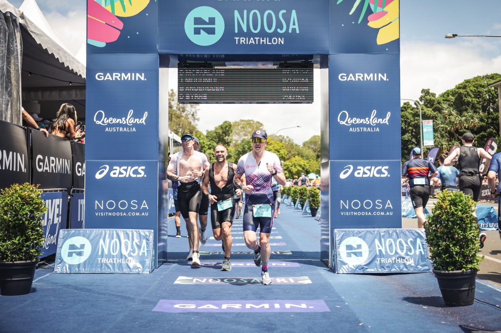 Dominic Byrne finish line at the Noosa Triathlon