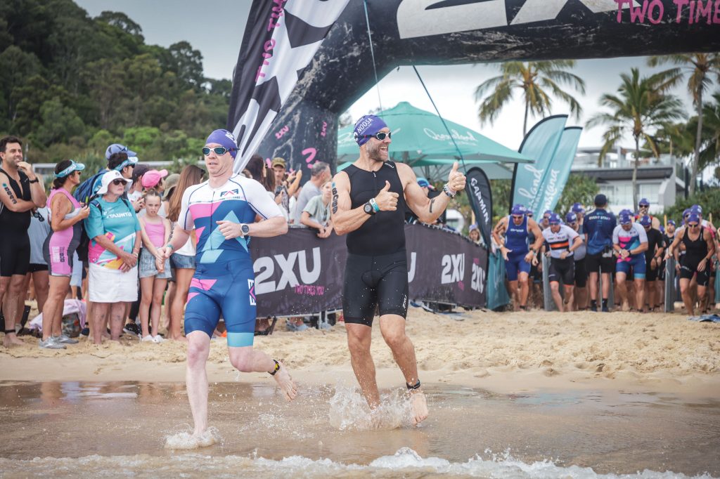 Start of the Noosa Tri, swim leg, entering the ewater