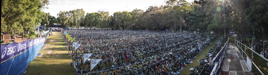 The bike and run transition for the Noosa Triathlon